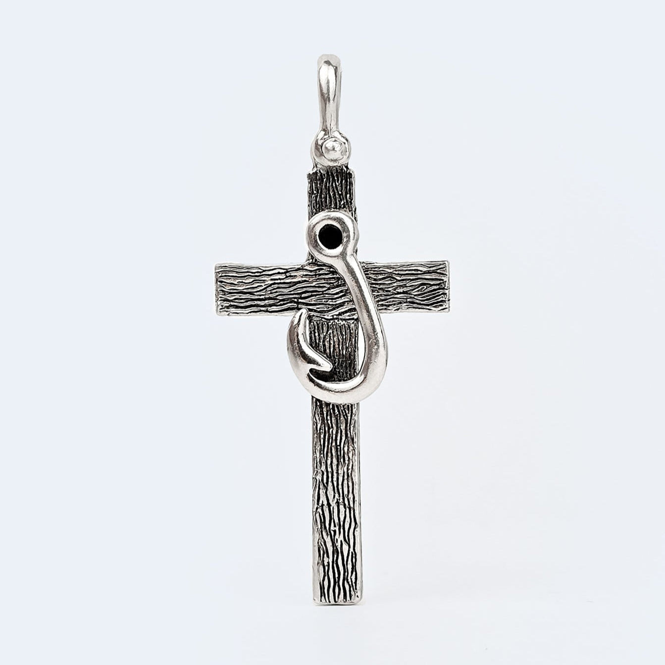 Fishing Hook Cross Pendant with Black Spinel