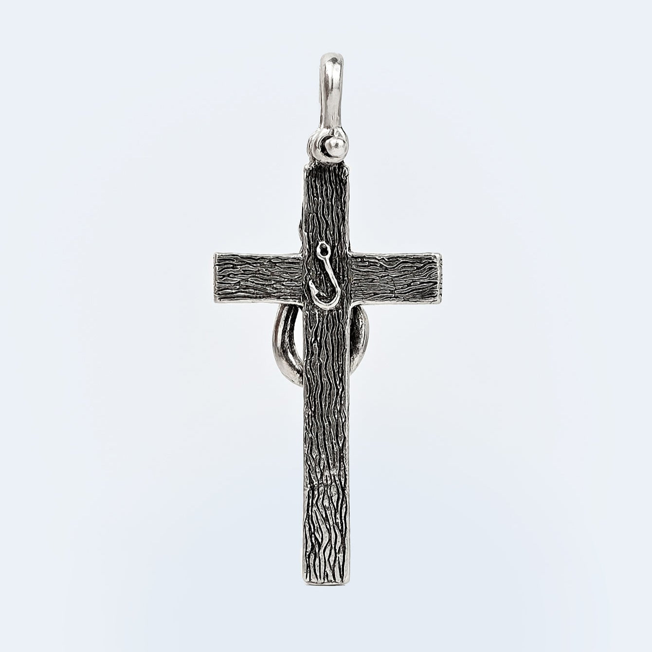 Fishing Hook Cross Pendant with Black Spinel