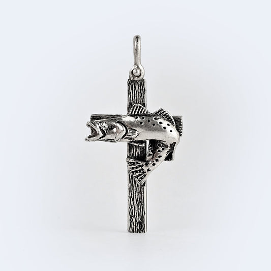 Fighting Trout Cross Pendant