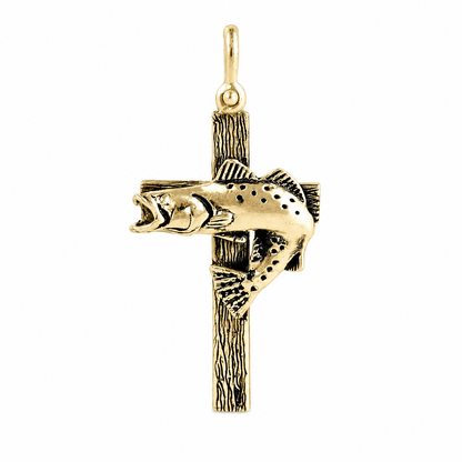 Fighting Trout Cross Pendant