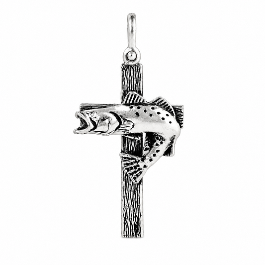 Fighting Trout Cross Pendant