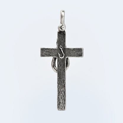 Fishing Hook Cross Pendant with Black Spinel