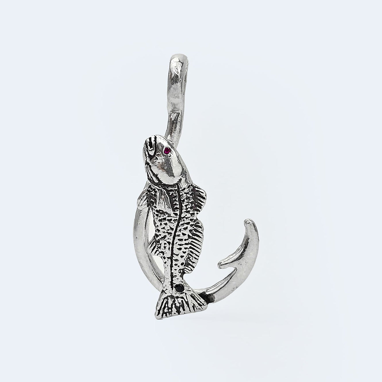 Redfish Hook Pendant with Red Spinel