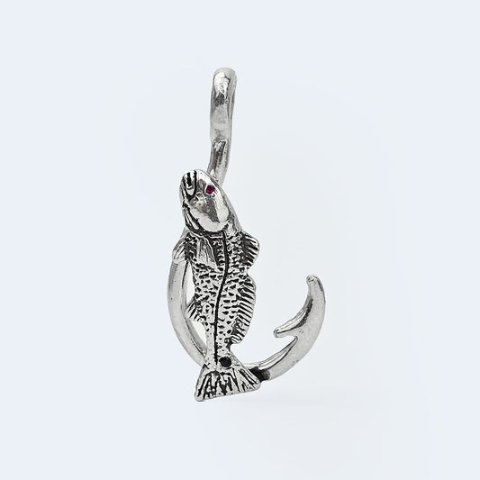 Redfish Hook Pendant with Red Spinel