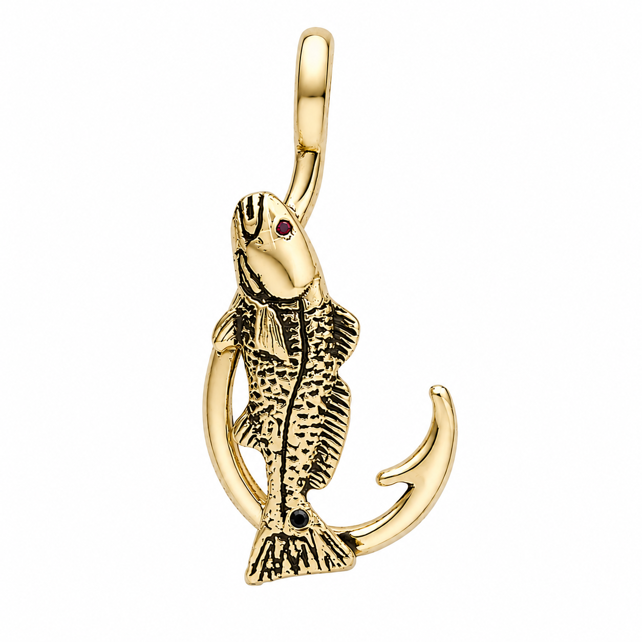 Redfish Hook Pendant with Red Spinel