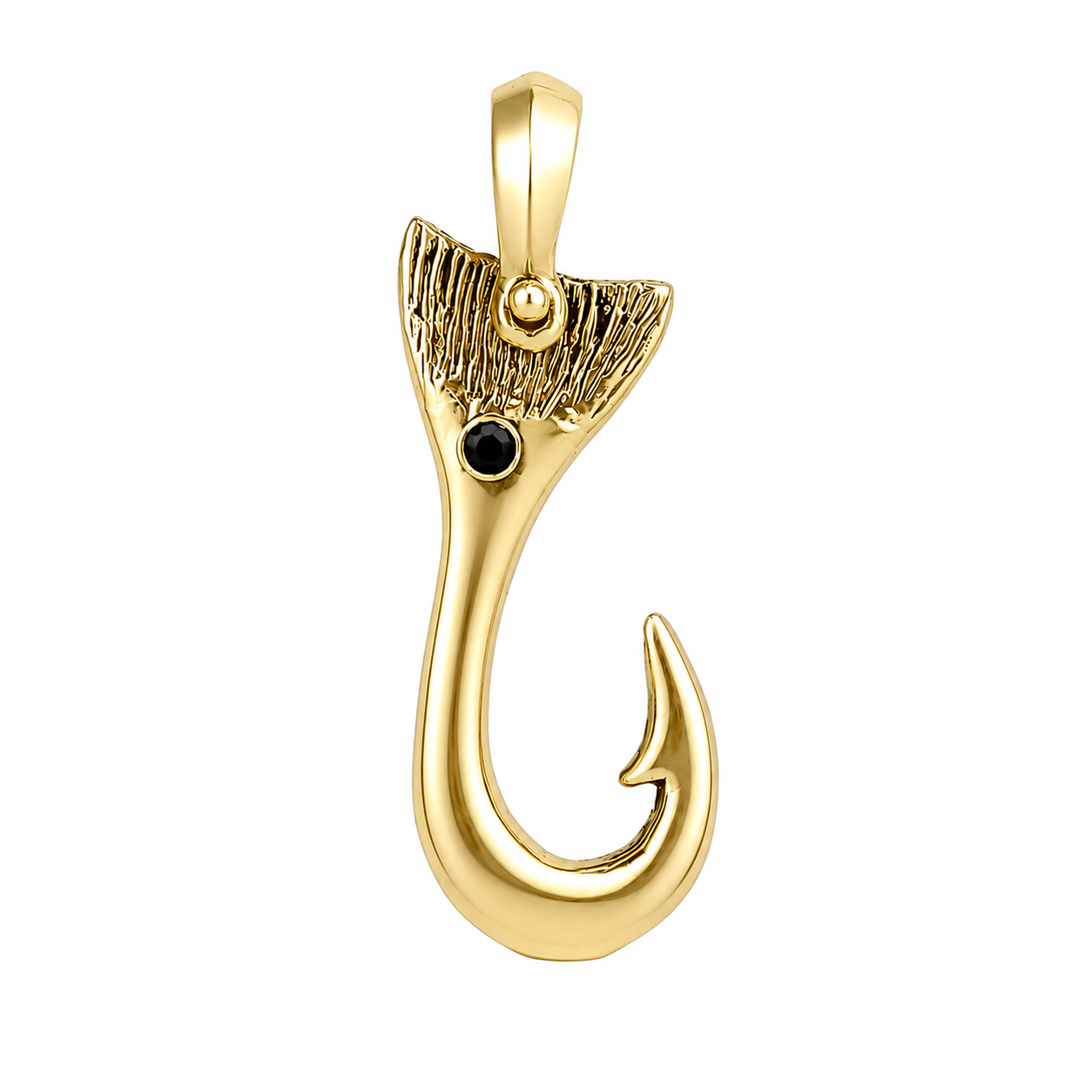 Redfish Tail Hook Pendant with Black Spinel & Shackle Bail
