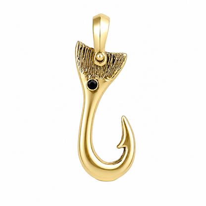 Redfish Tail Hook Pendant with Black Spinel & Shackle Bail