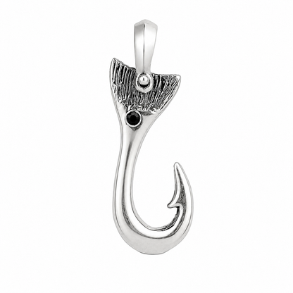 Redfish Tail Hook Pendant with Black Spinel & Shackle Bail