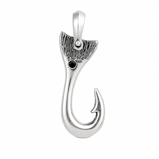 Redfish Tail Hook Pendant with Black Spinel & Shackle Bail