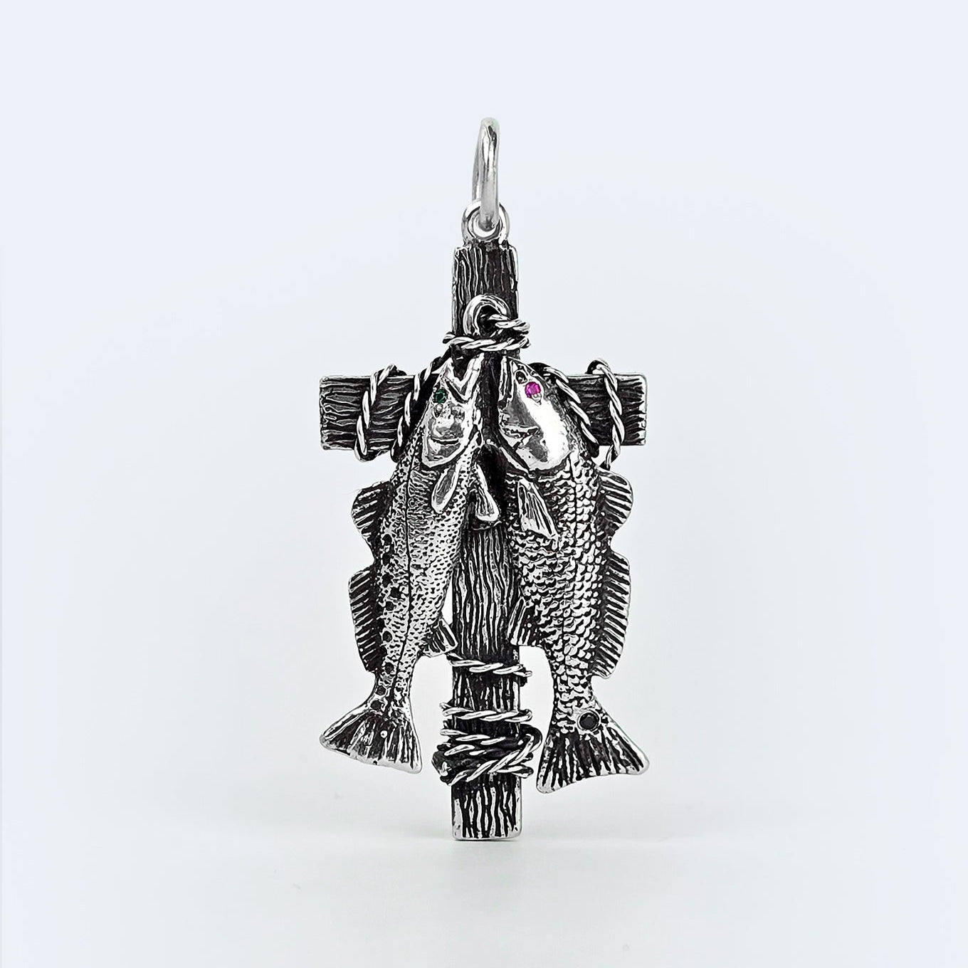 Redfish & Trout Cross Pendant with Gemstone Accents