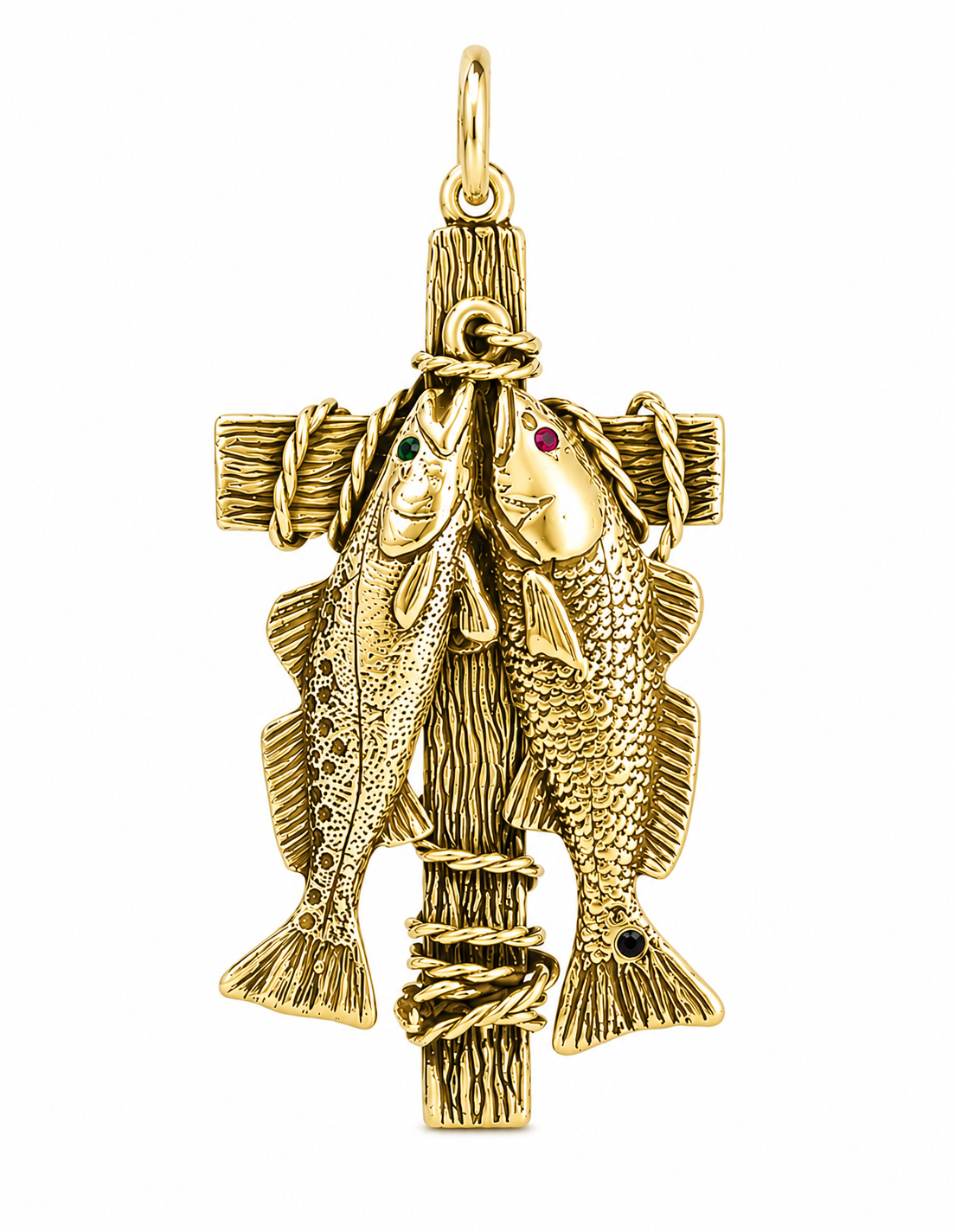 Redfish & Trout Cross Pendant with Gemstone Accents