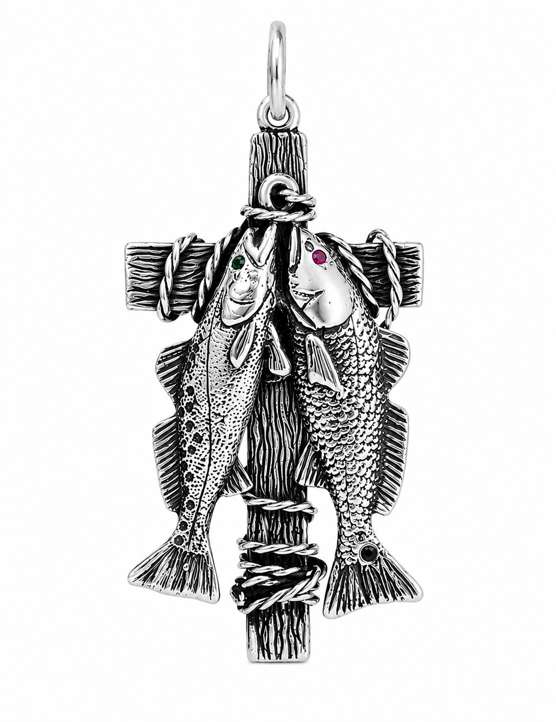 Redfish & Trout Cross Pendant with Gemstone Accents