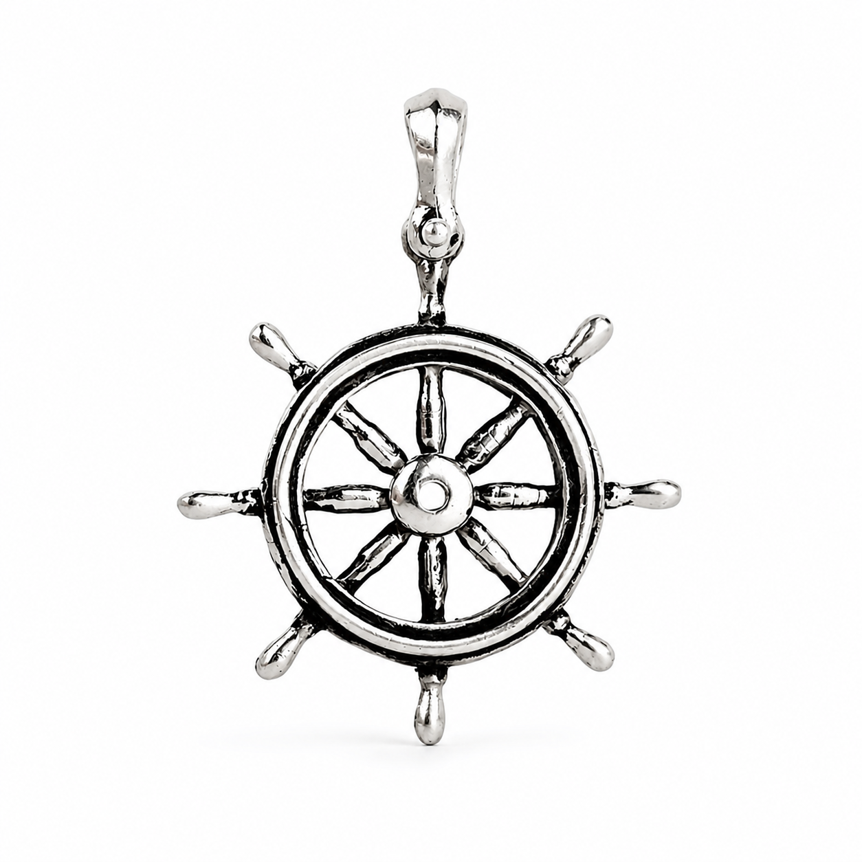Ship Wheel Pendant with Shackle Bail