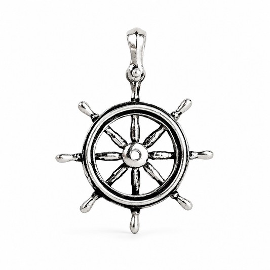 Ship Wheel Pendant with Shackle Bail